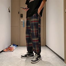 束脚裤百搭青少年韩版抽绳港风男格子休闲裤宽松阔腿裤K1141-P30，男装休闲裤，星座512-2