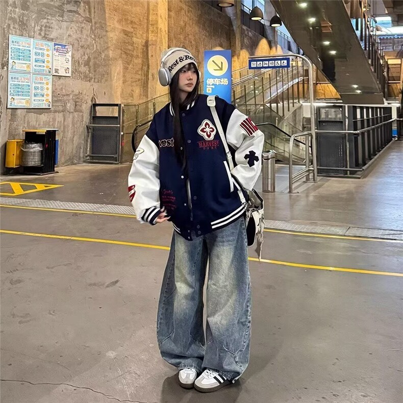 潮美式复古刺绣字母拼接棒球服春季新款夹克外套JK0724-P65,男装夹克,星座308B-2