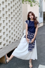 法式复古气质收腰显瘦假两件拼接连衣裙女2025夏季新款设计感小众，女装连衣裙，1C130
