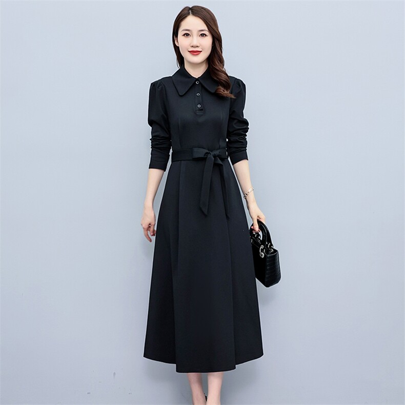 高级感长袖衬衫连衣裙女2023春秋新款高端气质修身显瘦过膝长裙子,女装大码女装,琦鑫阁（原依鑫阁）