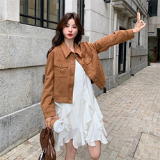 小个子早秋外套女短款2025新款今年流行又a又飒麂皮绒机车服夹克，女装短外套，2C029