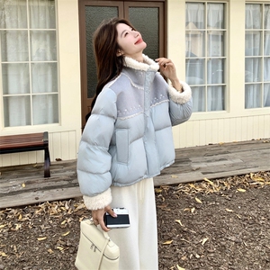 羊羔毛拼接短款羽绒服女2025年冬季新款小个子保暖减龄白鸭绒外套图片