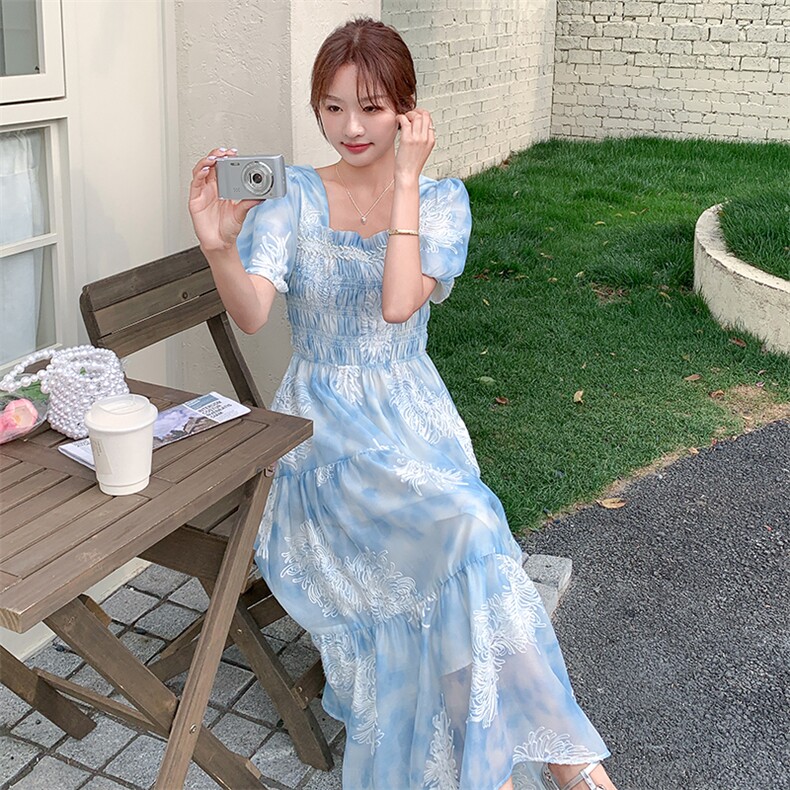 2025夏季新品韩系泡泡袖手工钉珠连衣裙2C256-9515-P145-K208,女装连衣裙,2C256