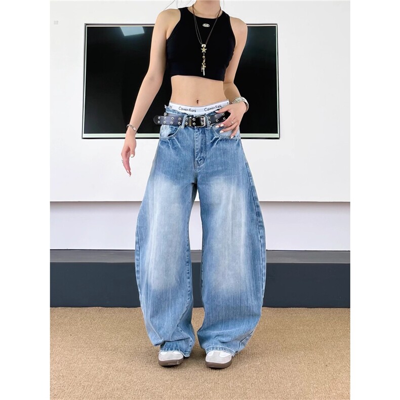 美式复古水洗裂纹弯刀牛仔裤男女百搭潮流高腰直筒长裤AA135-P59，男装牛仔裤，星座208-5