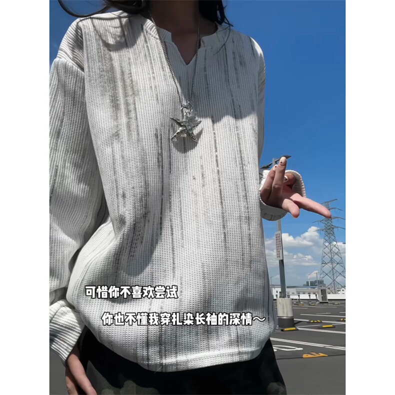 XZ809A/SYR21/P30/控48麦穗格扎染V领口长袖T恤卫衣,男装T恤,星座809A(原222-1)