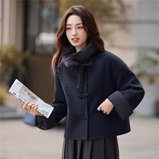 现货手工缝制冬新款时尚斗篷甜美拼接保暖领子双面呢外套送领结，女装双面呢大衣，美静678