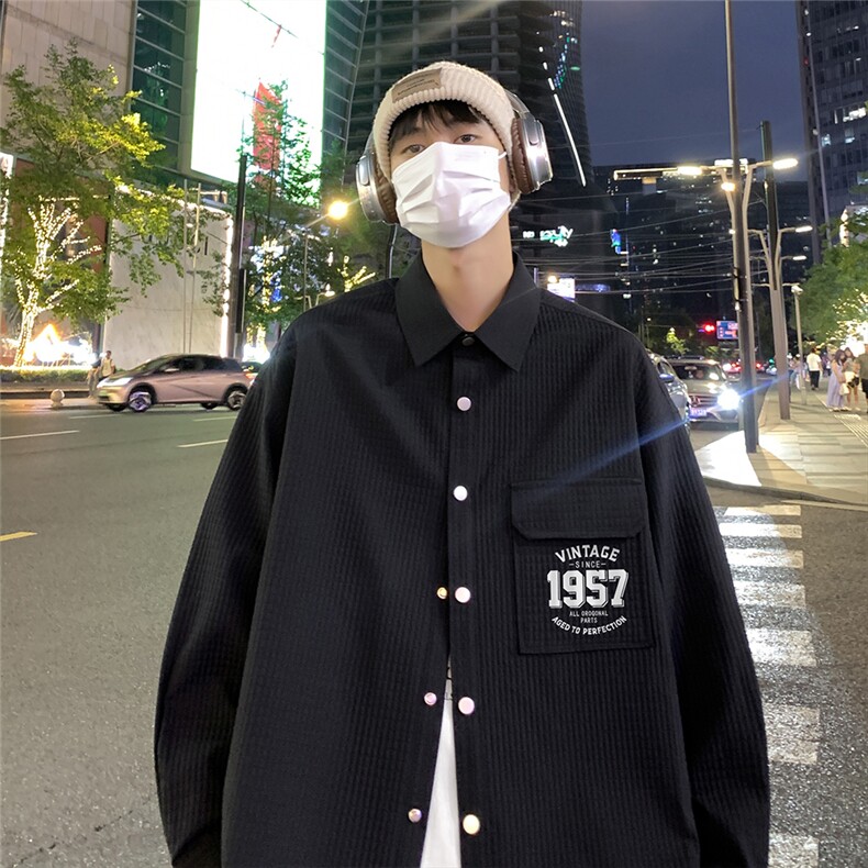 港风24春季新款面包格ins印花宽松翻领衬衫外套S91P45控68,男装衬衫,电商A247