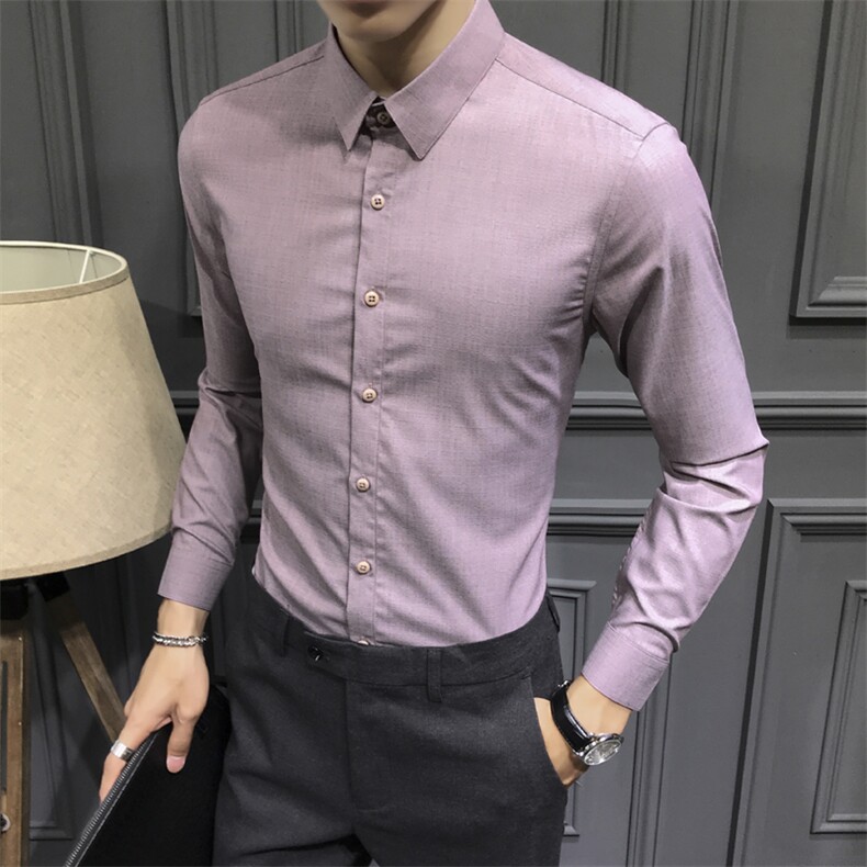 纯色修身衬衫男上衣打底衫衬衣C608-P35，男装衬衫，星座1012