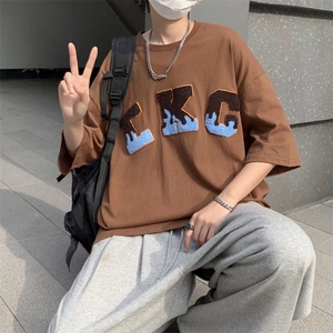夏季潮牌男士短袖t恤男潮流上衣纯棉精梳半袖体恤衫TC34P32图片