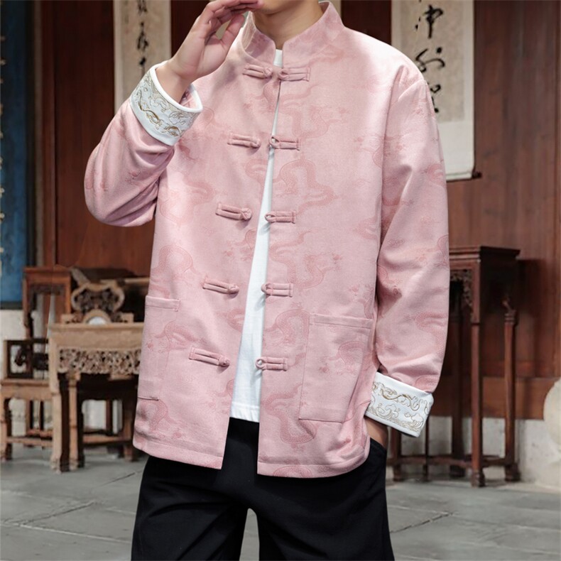 男士外套麂皮绒印花夹克盘扣立领唐装风XZ1512-2508-P85,男装夹克,星座1512