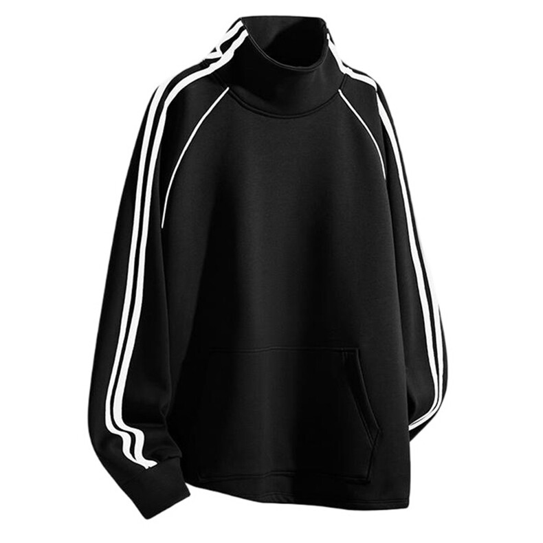 抖音得物高品质二开25秋冬美式高街重磅结构织带高领立领卫衣W66，男装卫衣，电商A486-1