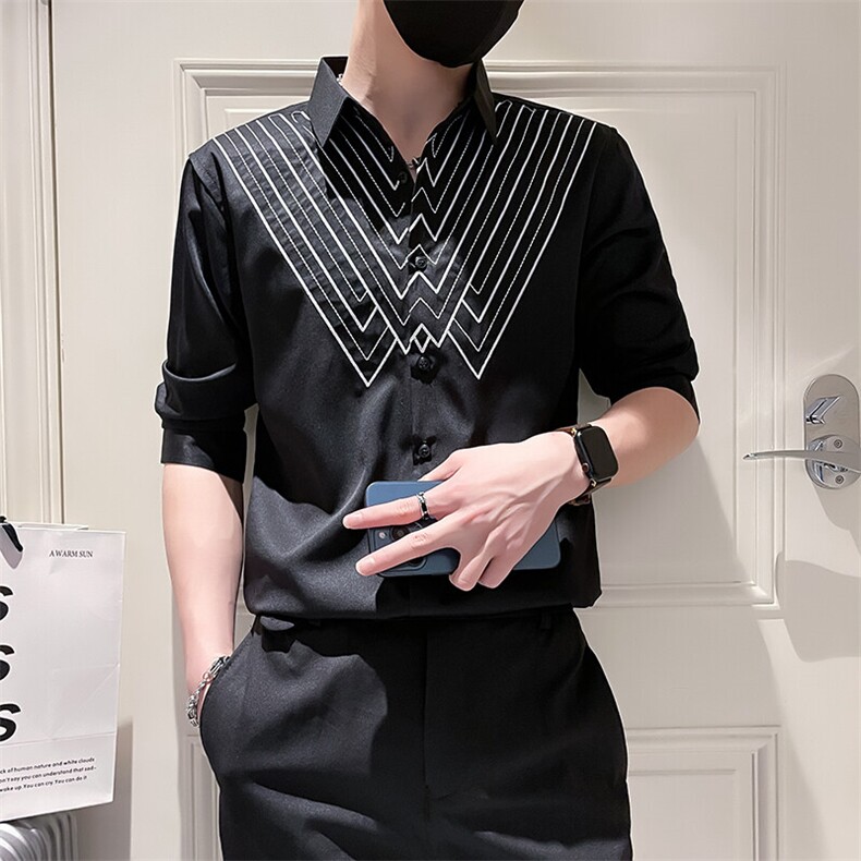 2025夏季新款男士韩版修身七分袖衬衫男痞帅衬衣301A-1/CS408/P55,男装衬衫,星座301A-1