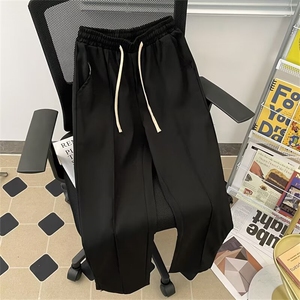 夏男冰丝西裤裤脚开叉拉链直筒九分裤H190P35