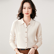 秋冬新款洋气时尚百搭显瘦女款衬衣式35%羊绒衫，女装羊绒衫，艾巧羊绒