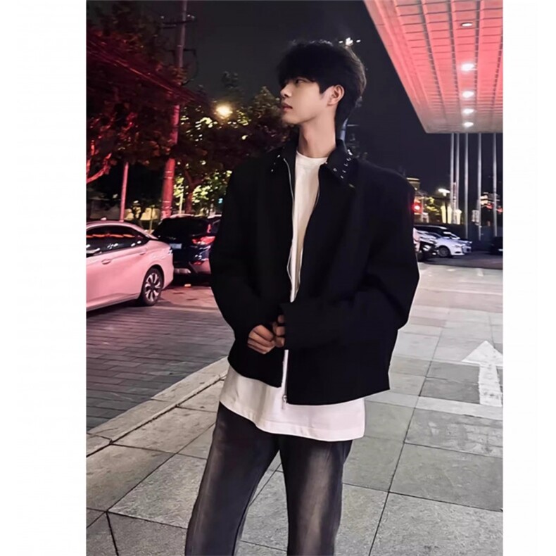 黑色短款垫肩外套男款春秋设计感小众cleanfit高级感美式行政夹克,男装夹克,四季星座505