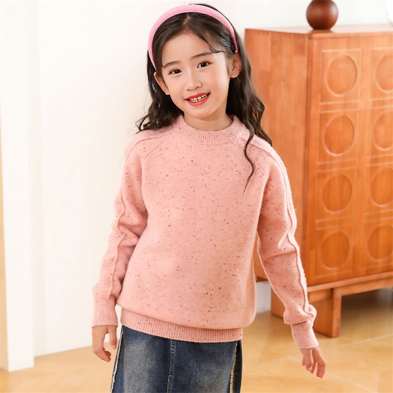 秋冬季纯澳毛90支插肩彩点半高男女童羊毛衫，童装儿童羊毛衫，群鹿羊绒