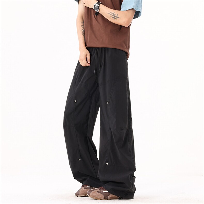 B35325672P55夏季新款冰丝皱弯刀伐木裤裤大口袋男士休闲裤黑,男装牛仔裤,电商B353