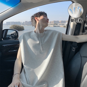 特批P25无差价夏季休闲百搭亨利领曼巴棉重磅无袖大码背心男T5378图片