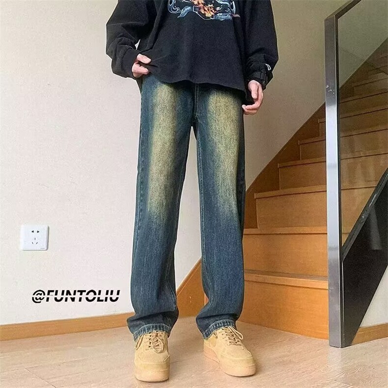 1506-1/K6111/P39抽绳潮流复古水洗美式做旧宽松阔腿直筒牛仔男女,男装休闲裤,星座1506-1