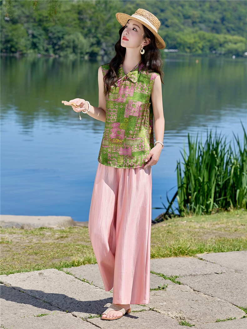 重工艺套装2026年夏季新款女装时尚气质复古盘扣无袖上衣套装裤,女装套装/套裙,众宇琦