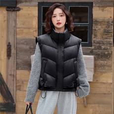 现货2025冬季新款保暖休闲纯色立领羽绒马甲，女装羽绒服，深水步