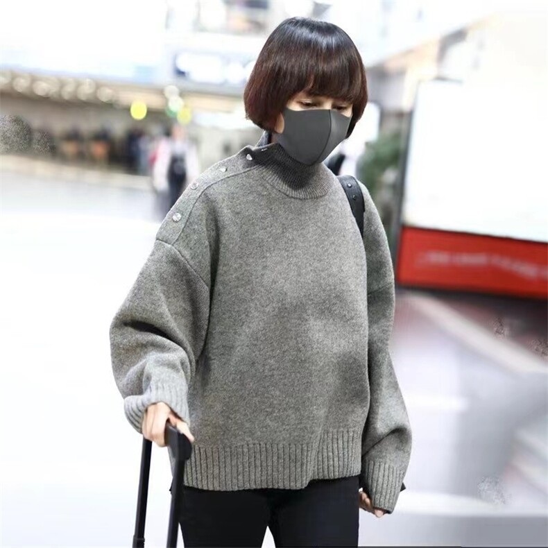 时尚百搭秋冬款宽松舒适女高领羊毛衫简约大气,女装羊毛衫,悦玛羊绒