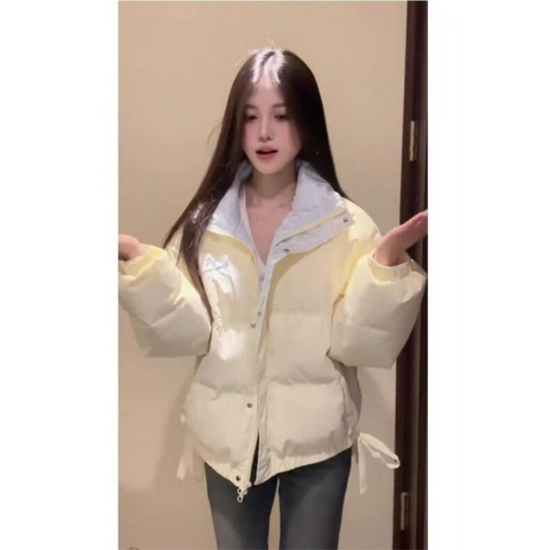 1506-1/M78021/P79女士韩版温柔奶黄色拼接撞色棉服外套,男装棉衣,星座1506-1