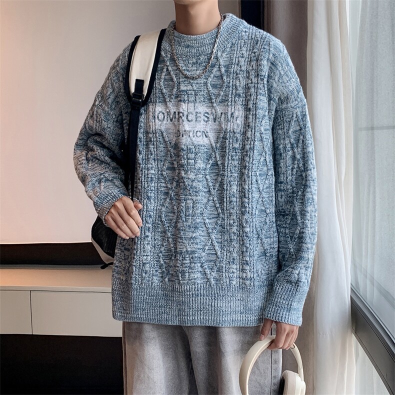 秋冬季新款圆领毛衣潮牌宽松休闲百搭慵懒风打底针织衫,男装T恤,星座410-7