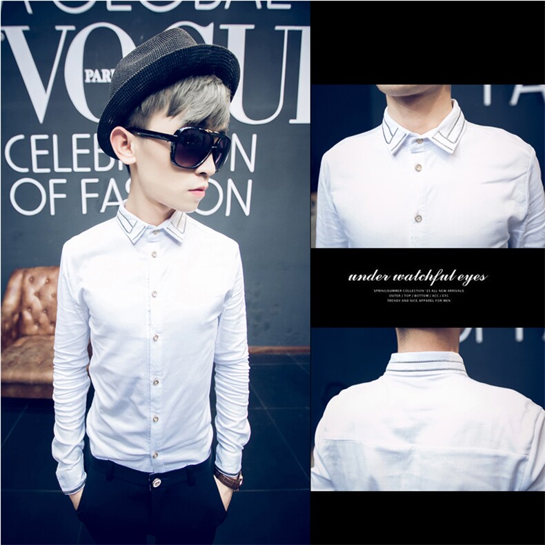 2021春夏韩版修身衣领绣花长袖衬衫发型师青少年衬衣A450-CS01，男装衬衫，星座1904A