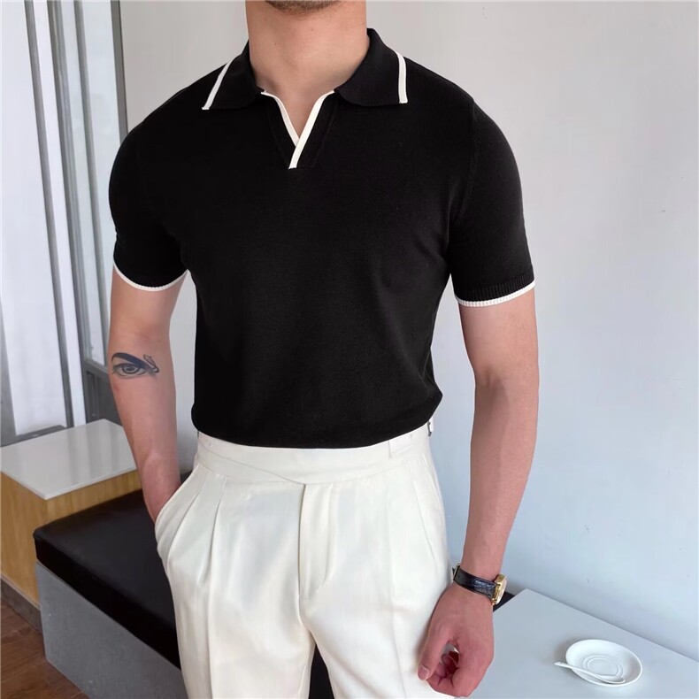 轻奢翻领polo衫男百搭修身微弹夏季透气时尚针织短袖TM114-P40,男装T恤,星座208-5
