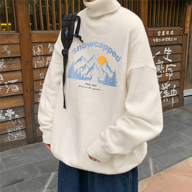 港风 冬季新款港风宽松高领男女针织毛衣 M6915 P65控78 加绒75图片