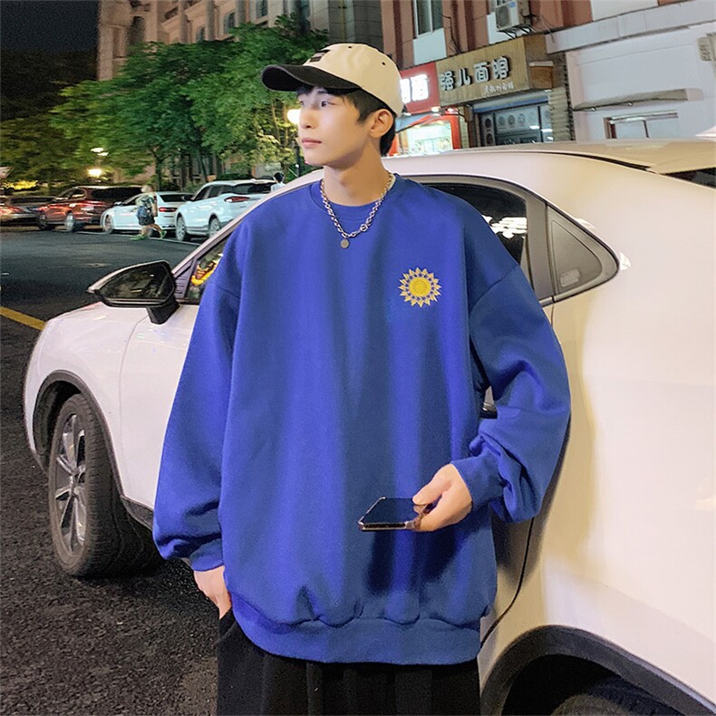 春款港风圆领卫衣男落肩打底衫潮流百搭上衣外套Y009 P28图片