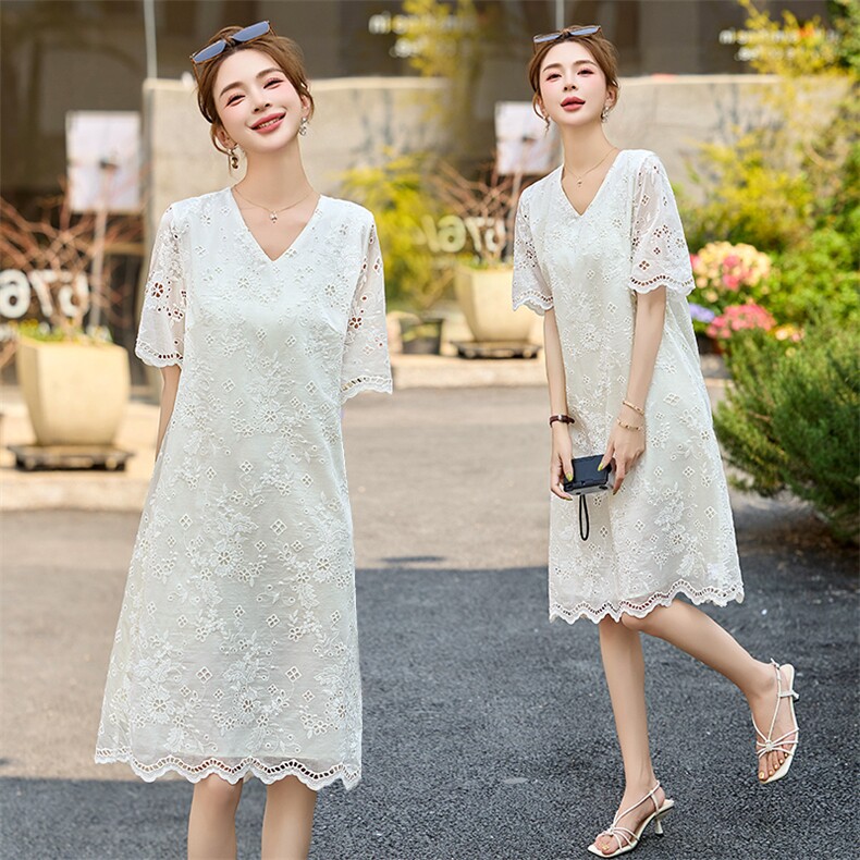 法式蕾丝连衣裙夏装大码女装2025新款高级感气质减龄显瘦妈妈裙子，女装连衣裙，罗得堡