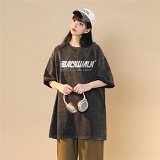 中性风字母印花水洗短袖男女学生夏季T恤ins潮流oversized，男装T恤，电商C306-1