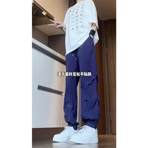 乌梅紫色夏季薄款冰丝裤凉感速干休闲裤褶皱束脚长裤CK999-特P35图片