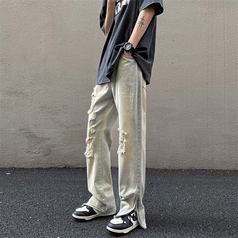 欧美高街直筒破洞牛仔裤ins潮牌嘻哈美式复古裤男N01777-P45,男装牛仔裤,星座308B-1