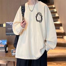 直播品质秋冬重磅潮牌嘻哈美式印花纯棉长袖T恤打底衫CT392特P28，男装T恤，电商A486