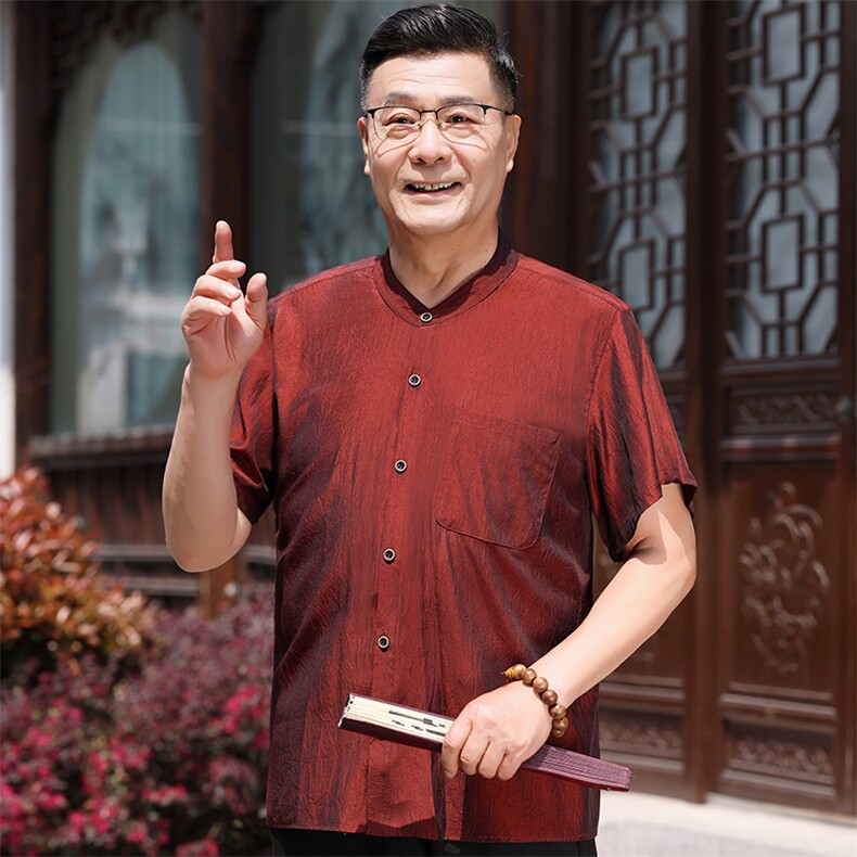 大量现货夏季男装中老年风短袖衬衫中年爸爸衬衫半袖上衣,男装衬衫,钱塘723