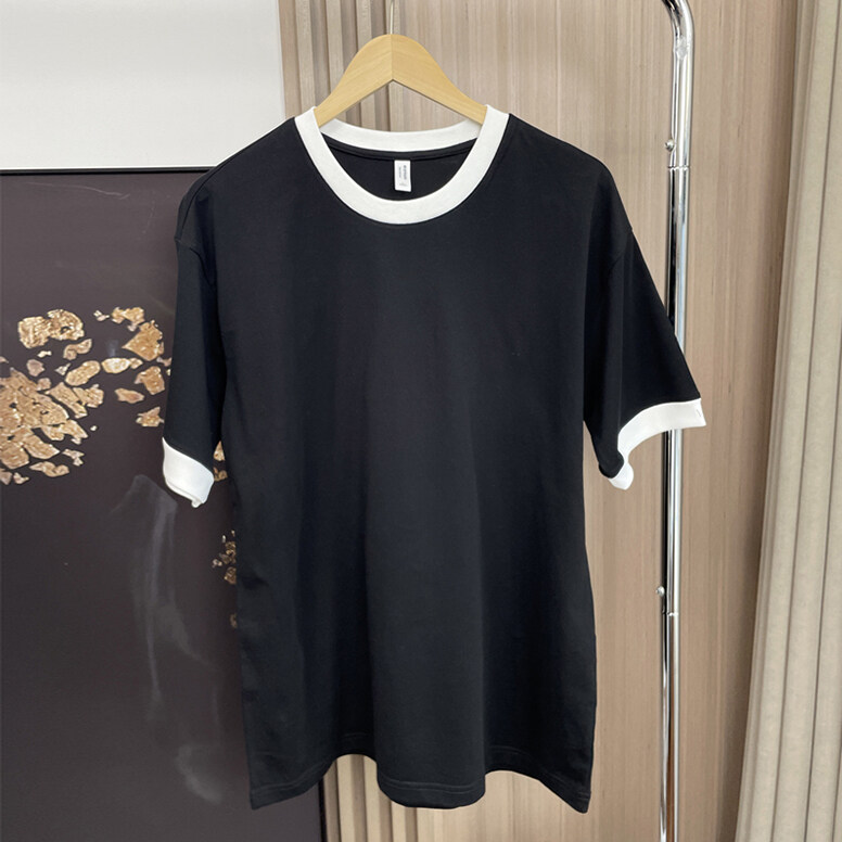 高品质二开240克宽松纯棉美式高街痞帅撞色拼接短袖T恤特P18,男装T恤,电商A486