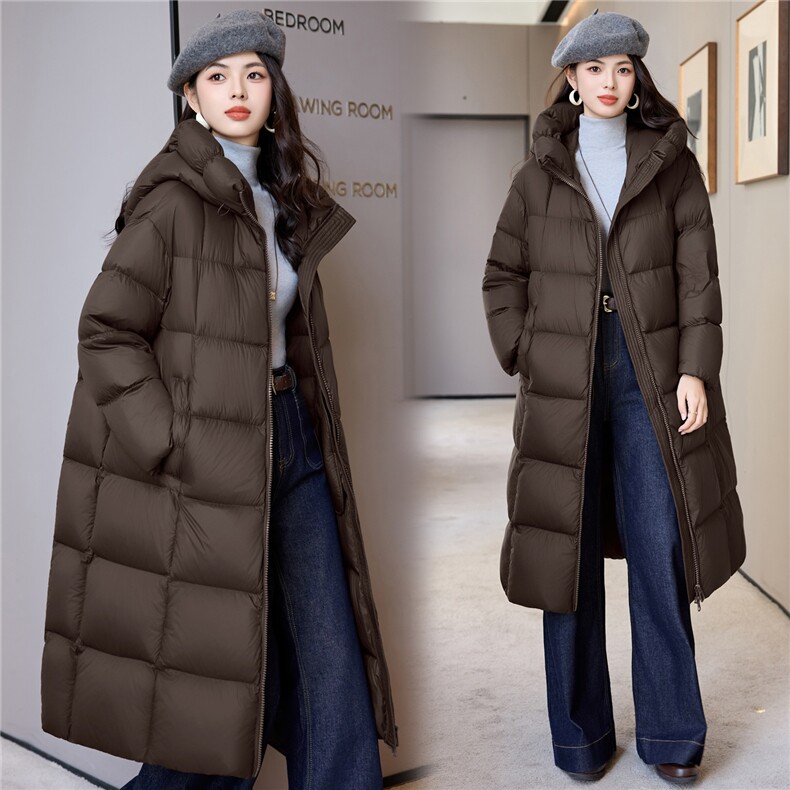 过膝加厚羽绒棉服2025新款白鸭绒加长款冬装外套直筒连帽棉袄女,女装羽绒服,阿舍尔精品