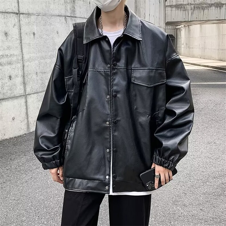 秋季小众高级感立领机车皮衣男宽松炸街垫肩夹克外套潮PU905/P78,男装夹克,星座506
