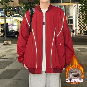 加绒加厚外套男女款放光条棒球服情侣飞行夹克JK0238-P73加绒P83