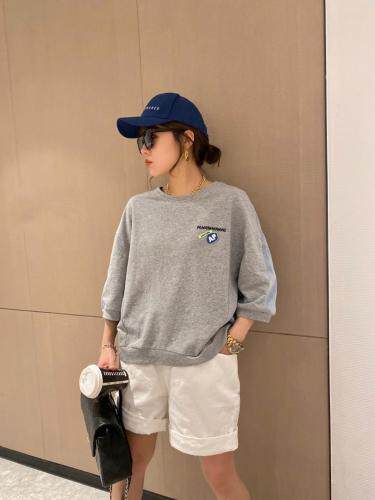 【现货】夏季新款针织牛仔拼接字母圆领潮款卫衣，女装卫衣/绒衫，微迪菲