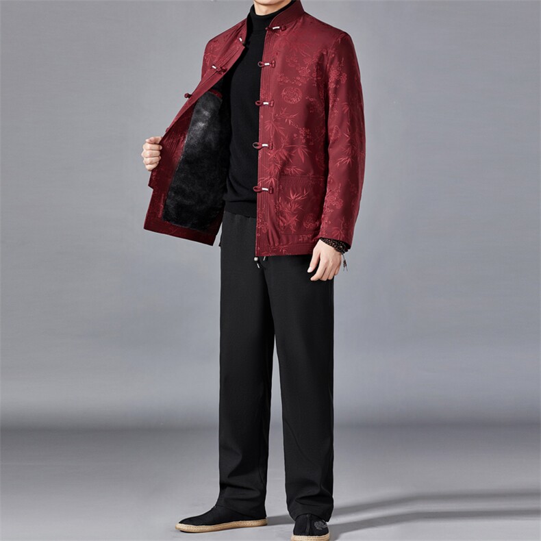 爷爷唐装男士盘扣外套中老年过寿生日结婚礼服爸爸风加绒加厚,男装民族服装,电商B212（原钱塘6029）