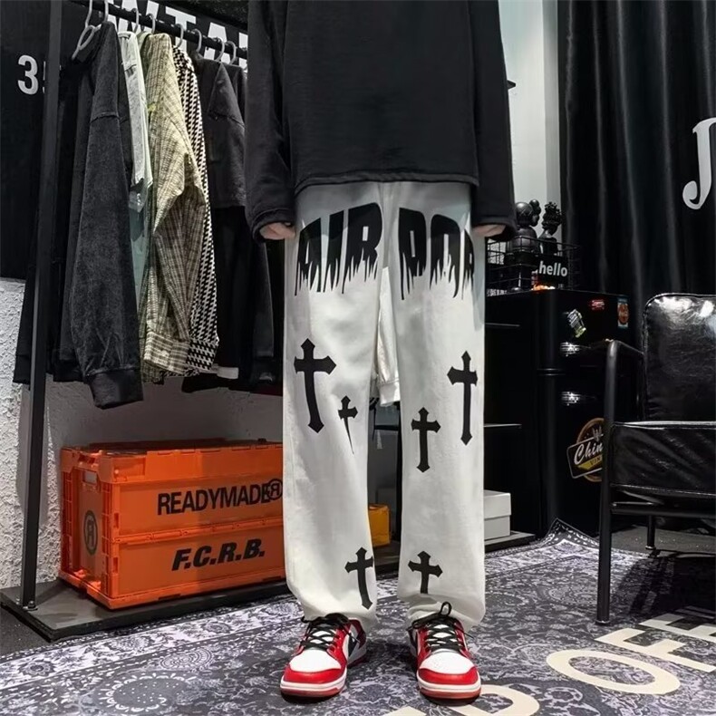 秋款男牛仔裤十字架拼接纯棉直筒宽松长裤NK118P45,男装牛仔裤,星座1013-1
