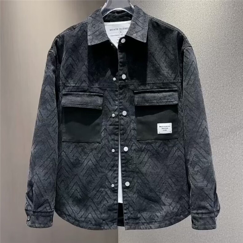 日系渐变色牛仔外套男士百搭修身春秋夹克潮流翻领衬衫HH863P60,男装衬衫,星座1013-5