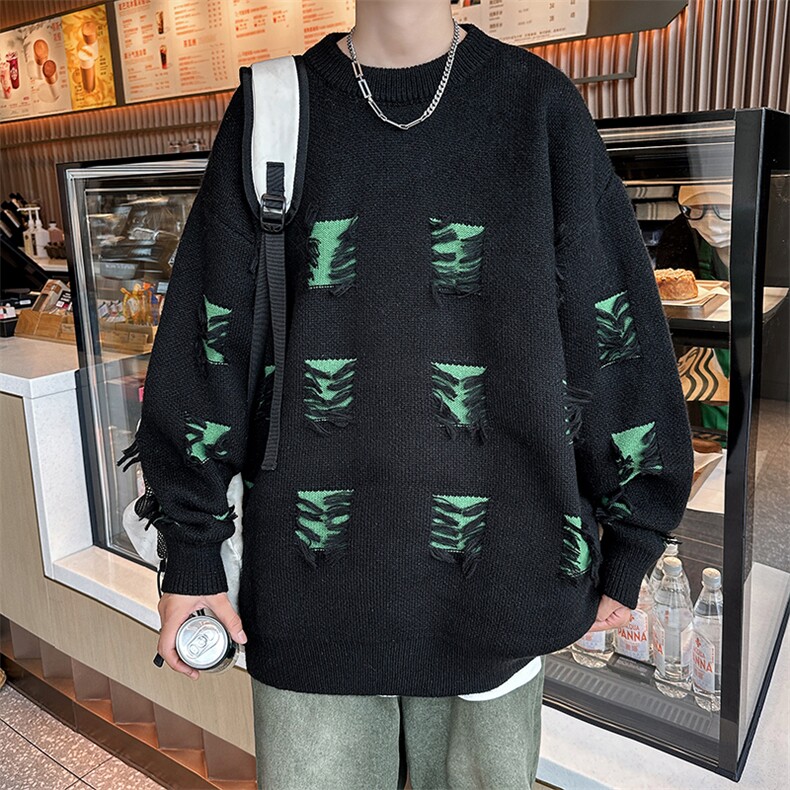 套头毛衣男女秋冬复古慵懒港风设计感小众情侣破洞针织衫Y781-P45,男装针织衫/毛衣,星座1008
