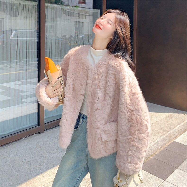 加厚保暖皮毛一体粉色羊羔毛外套女冬季2025新款小个子巨好看棉服,女装短外套,2C217