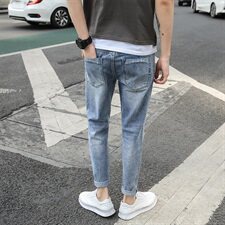 【主推款】新款破洞牛仔裤男修身小脚裤韩版九分牛仔裤K819-P42，男装牛仔裤，星座1006