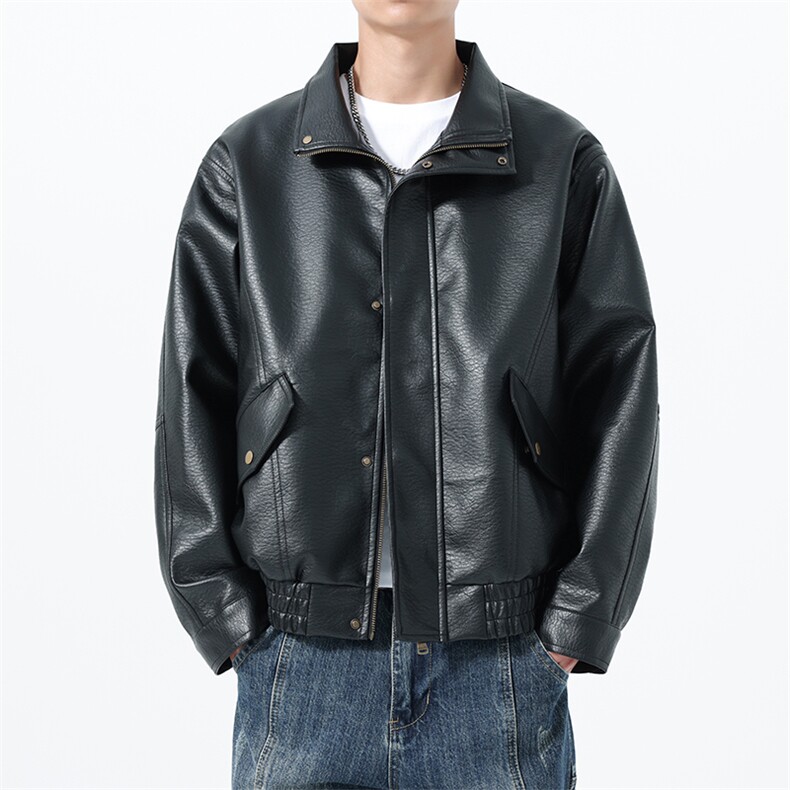 秋季男士皮衣皮夹克机车服潮牌简约百搭美式翻领PU皮外套896-P75，男装皮衣，星座1403B